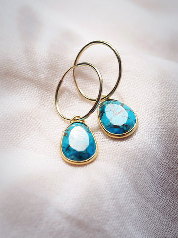 Earrings - Copper Turquoise Hoop Earrings - Kahiau - ke aloha jewelry