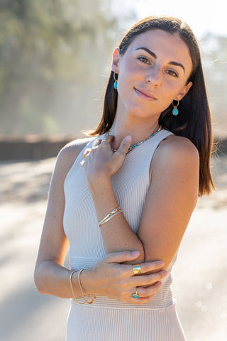 Earrings - Copper Turquoise Hoop Earrings - Kahiau - ke aloha jewelry