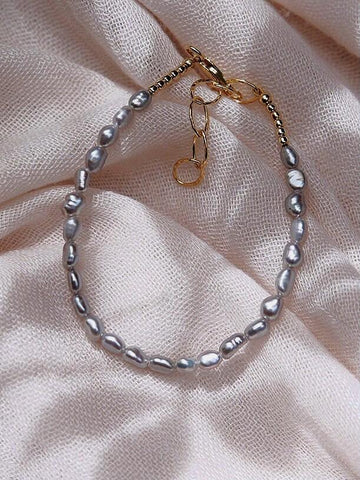 Gold Bracelet - Dainty Gray Pearl Bracelet - Maile - ke aloha jewelry