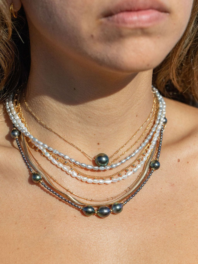Gold Necklace - Dainty Gray Pearl Necklace - Maile - ke aloha jewelry