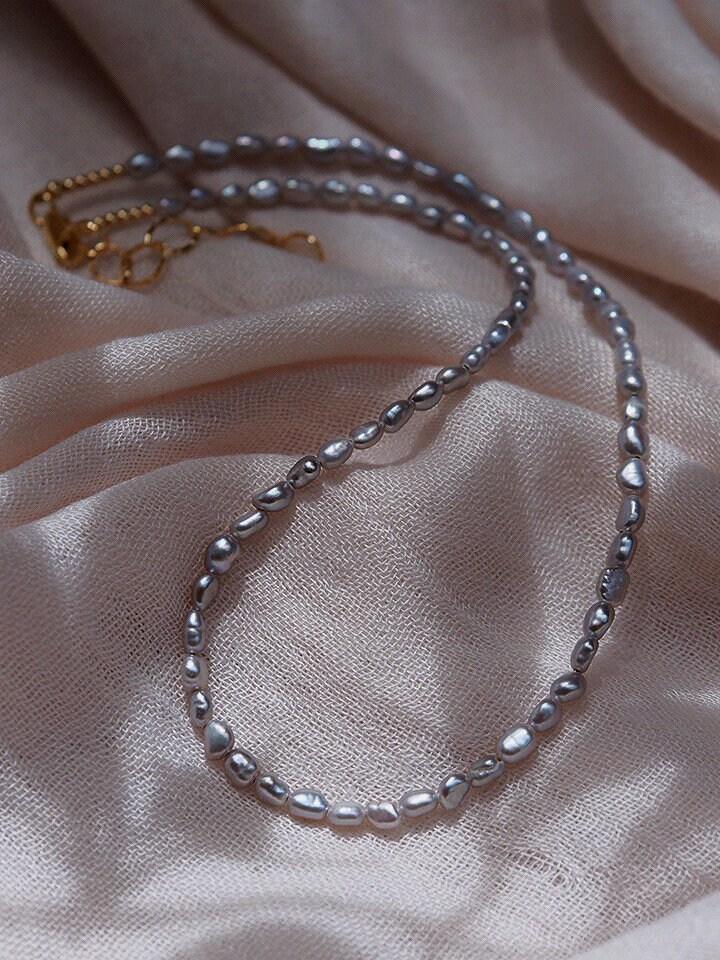 Gold Necklace - Dainty Gray Pearl Necklace - Maile - ke aloha jewelry