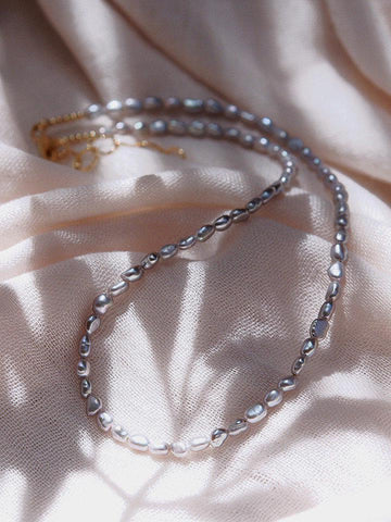 Gold Necklace - Dainty Gray Pearl Necklace - Maile - ke aloha jewelry