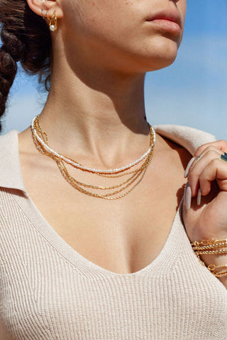 Gold Necklace - Dainty Organic White Pearl Necklace - Kale'a - ke aloha jewelry