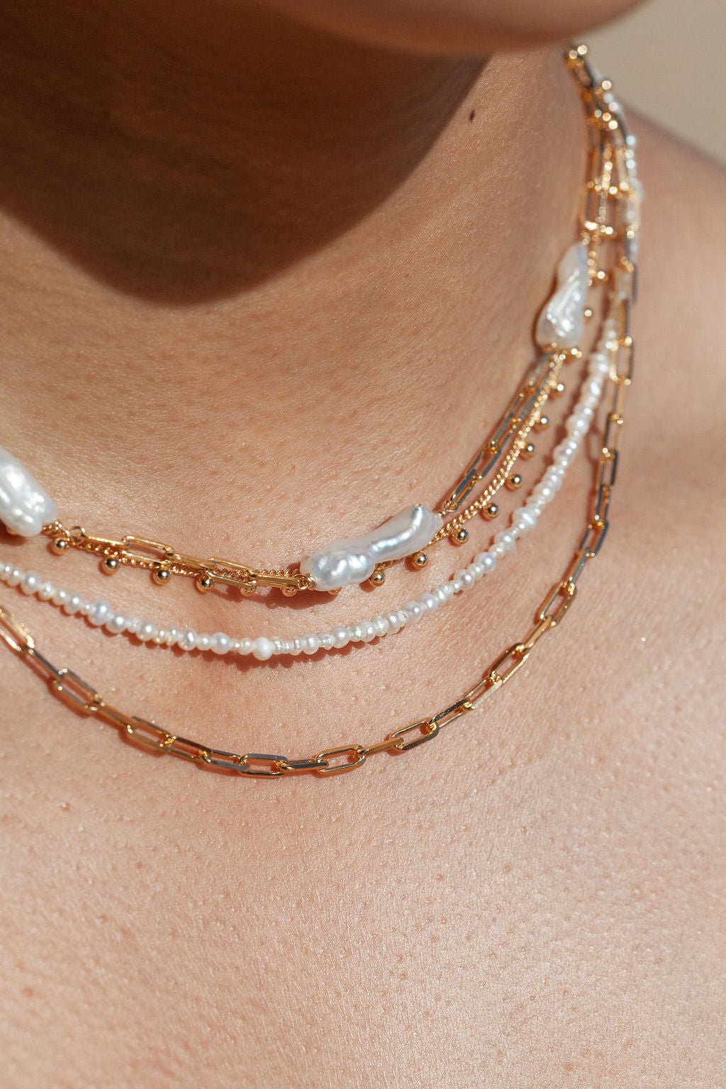 Gold Necklace - Dainty Organic White Pearl Necklace - Kale'a - ke aloha jewelry