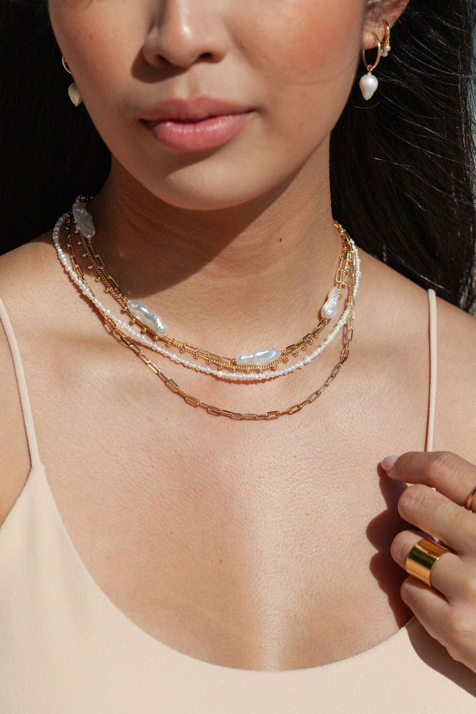 Gold Necklace - Dainty Organic White Pearl Necklace - Kale'a - ke aloha jewelry