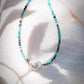 Gold Necklace - Dainty Pearl Turquoise Choker Necklace - ke aloha jewelry