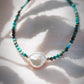 Gold Necklace - Dainty Pearl Turquoise Choker Necklace - ke aloha jewelry