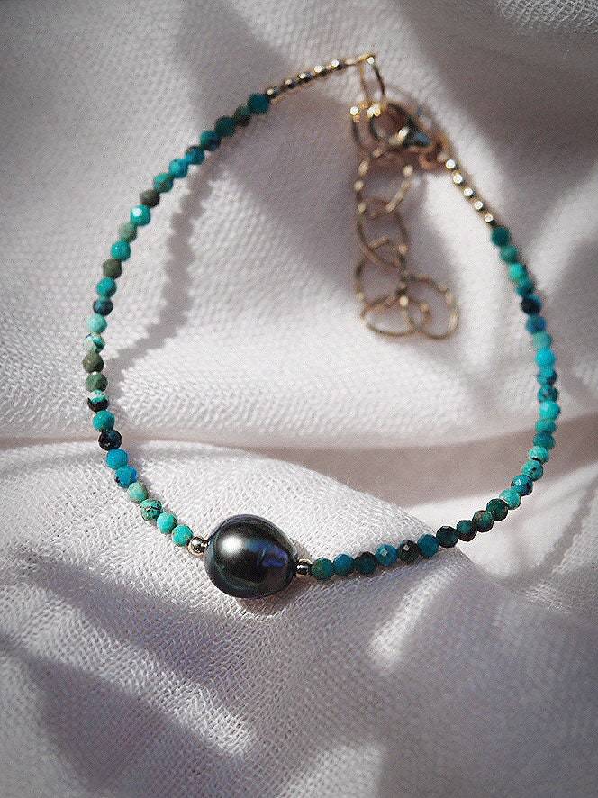 Dainty Gold Turquoise Tahitian Pearl Bracelet - Gold Ipo