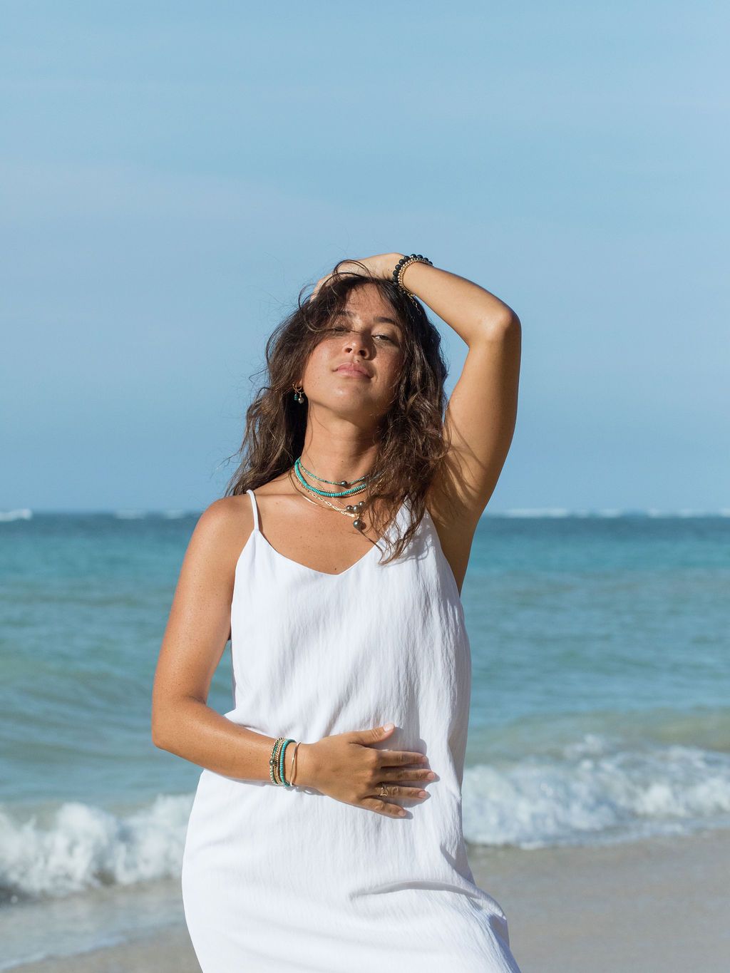 Gold Necklace - Dainty Tahitian Pearl Turquoise Choker Necklace - ke aloha jewelry