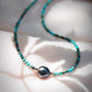 Gold Necklace - Dainty Tahitian Pearl Turquoise Choker Necklace - ke aloha jewelry