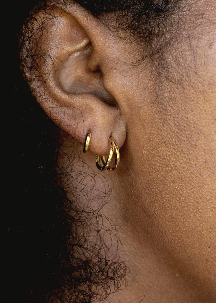 Gold Hoops - Double Huggie Hoop Earring Set - ke aloha jewelry