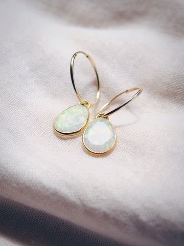 Earrings - Fire Opal Hoop Earrings - Hinuhinu - ke aloha jewelry