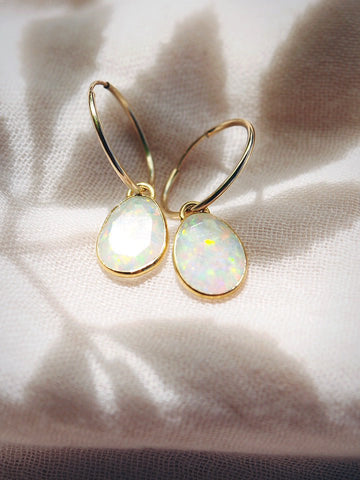 Earrings - Fire Opal Hoop Earrings - Hinuhinu - ke aloha jewelry