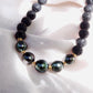 Gold Necklace - Five Black Tahitian Pearl Lava Bead Necklace - Moana - ke aloha jewelry