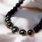 Gold Necklace - Five Black Tahitian Pearl Lava Bead Necklace - Moana - ke aloha jewelry
