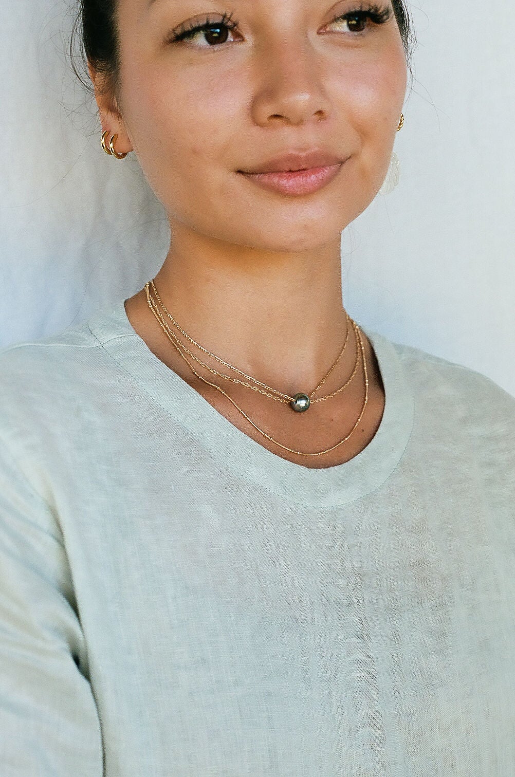 Gold Necklace - Floating Tahitian Pearl Necklace Set - ke aloha jewelry