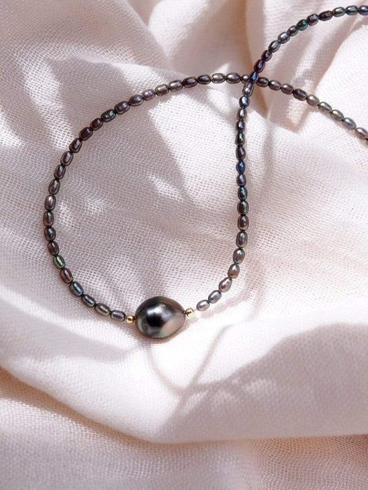 Gold Necklace - Genuine Tahitian Pearl Choker Necklace - Kaimalie - ke aloha jewelry