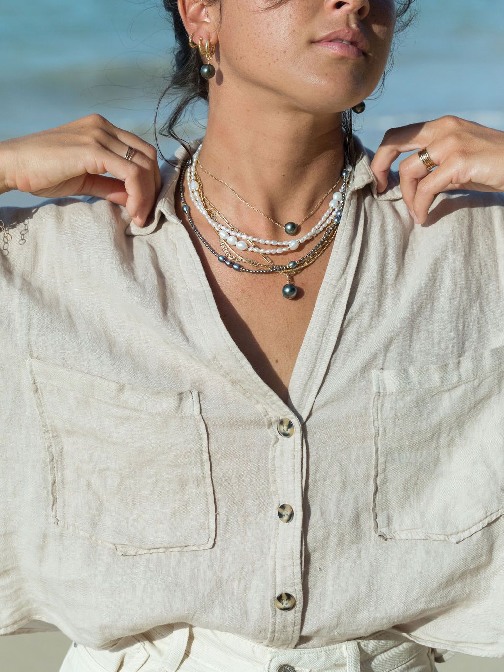 Gold Necklace - Gold and White Pearl Bead Necklace - Hiwahiwa - ke aloha jewelry