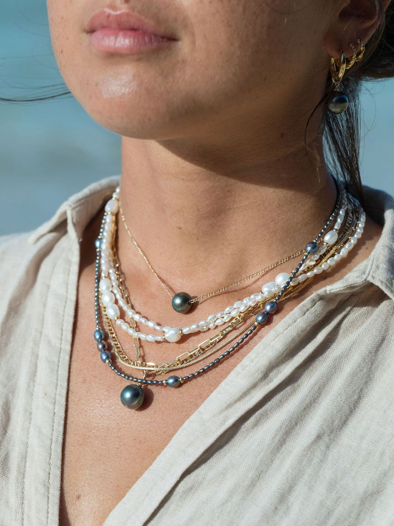 Gold Necklace - Gold and White Pearl Bead Necklace - Hiwahiwa - ke aloha jewelry