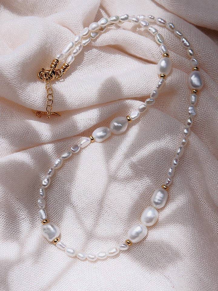 Gold Necklace - Gold and White Pearl Bead Necklace - Hiwahiwa - ke aloha jewelry