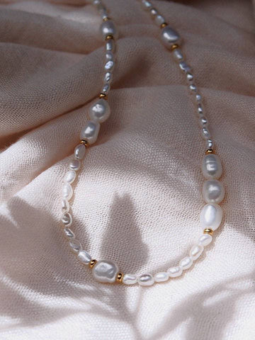 Gold Necklace - Gold and White Pearl Bead Necklace - Hiwahiwa - ke aloha jewelry