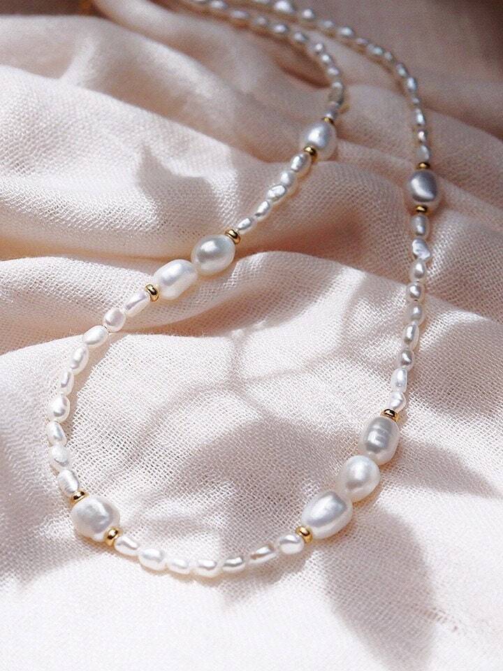 Gold Necklace - Gold and White Pearl Bead Necklace - Hiwahiwa - ke aloha jewelry