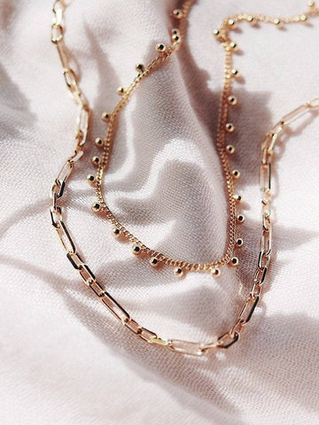 Gold Necklaces - Gold Ball and Paperclip Necklace Set - ke aloha jewelry