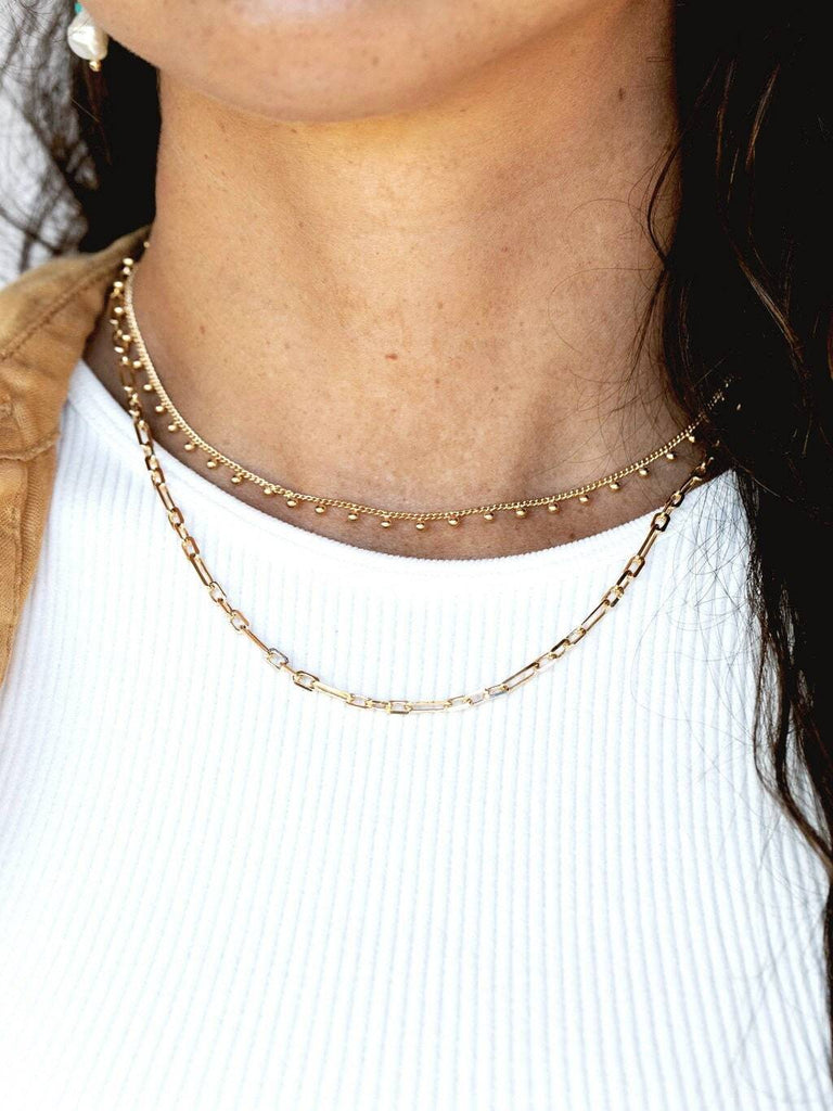 Gold Necklaces - Gold Ball and Paperclip Necklace Set - ke aloha jewelry