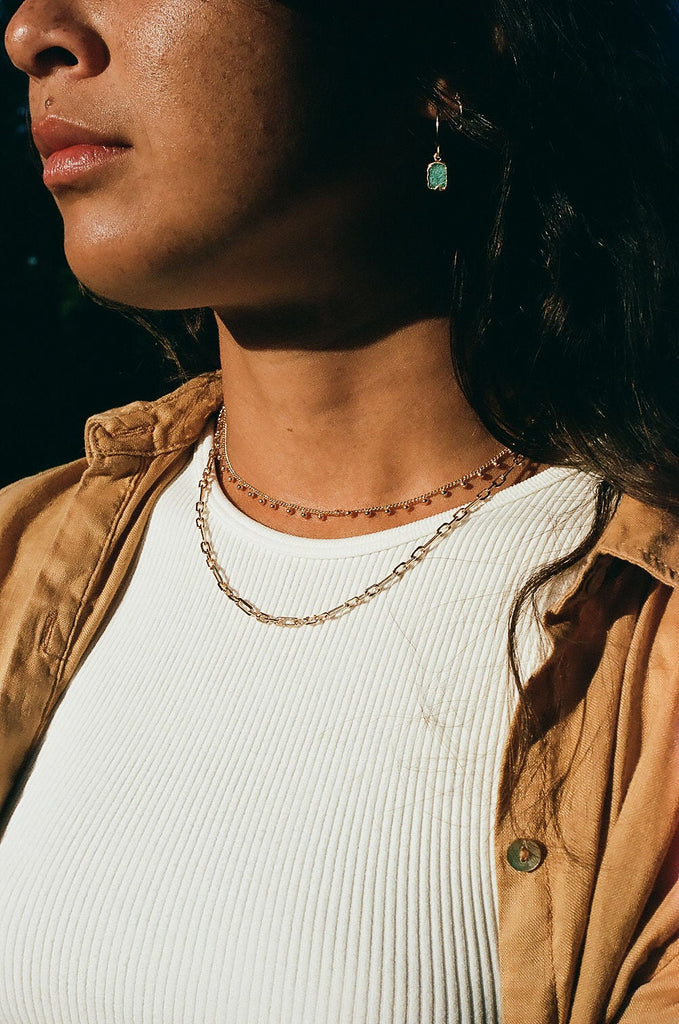 Gold Necklaces - Gold Ball and Paperclip Necklace Set - ke aloha jewelry