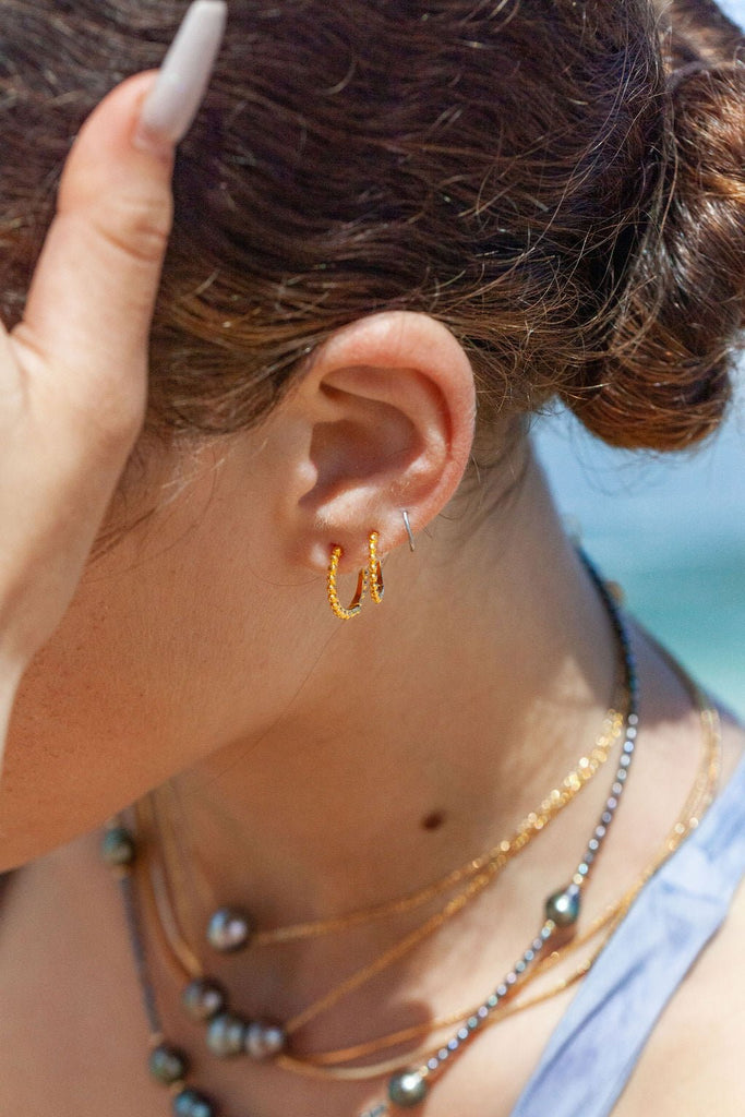 Earrings - Gold Bead Huggie Hoop Earrings - Maili - ke aloha jewelry