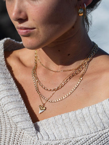 Gold Necklace - Gold Dipped White Shark Tooth Necklace - Mano Niho Kahi - Ke Aloha Jewelry