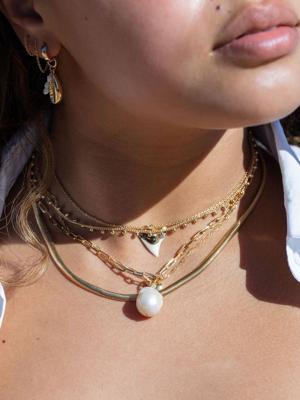 Gold Necklace - Gold Dipped White Shark Tooth Necklace - Mano Niho Kahi - ke aloha jewelry