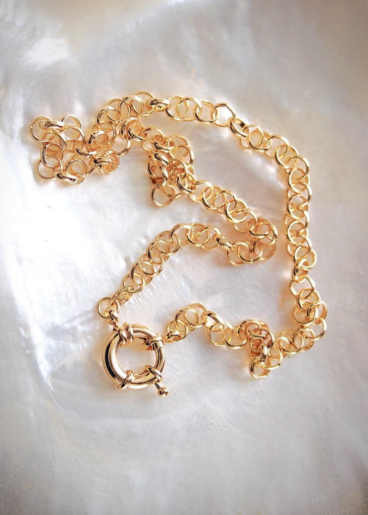 Gold Necklace - Gold Filled Heavy Rolo Chain Necklace with Focal Clasp - Lilo - Ke Aloha Jewelry