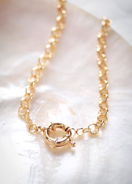 Gold Necklace - Gold Filled Heavy Rolo Chain Necklace with Focal Clasp - Lilo - Ke Aloha Jewelry