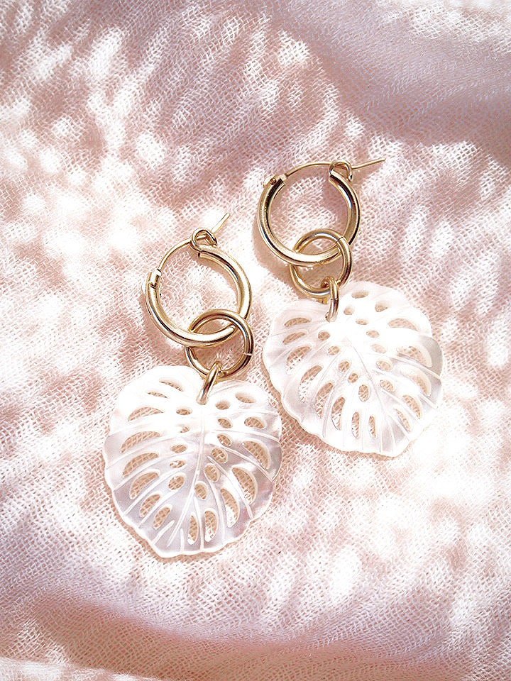 - Gold Filled Monstera Hoop Earrings - Makana - ke aloha jewelry