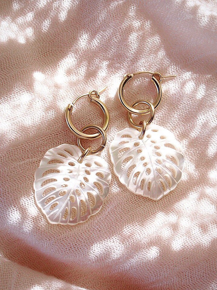 - Gold Filled Monstera Hoop Earrings - Makana - ke aloha jewelry
