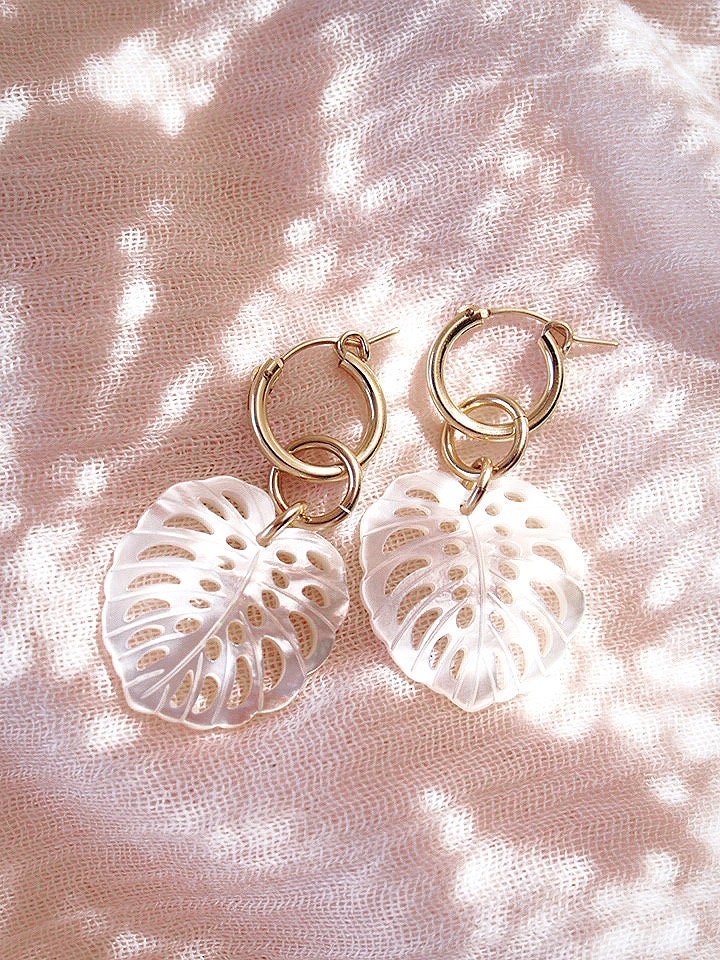 - Gold Filled Monstera Hoop Earrings - Makana - ke aloha jewelry