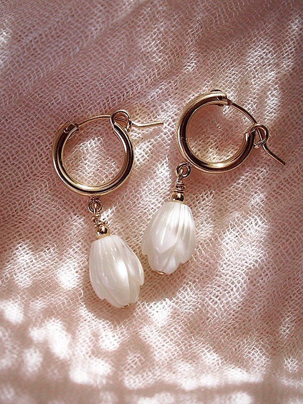 - Gold Filled Pikake Hoop Earrings - Healani - ke aloha jewelry