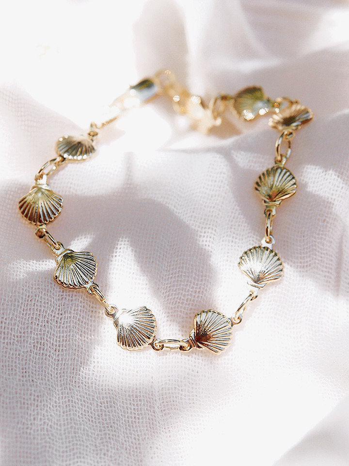 Buy Nautical Shell Bracelet 14k Yellow Gold Seashell Conch Sand Online in  India  Etsy