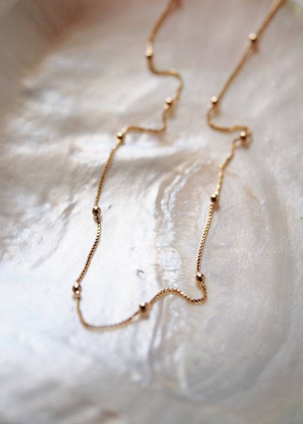 Gold Necklace - Gold Filled Sphere Box Chain Necklace - Kahiwa - Ke Aloha Jewelry