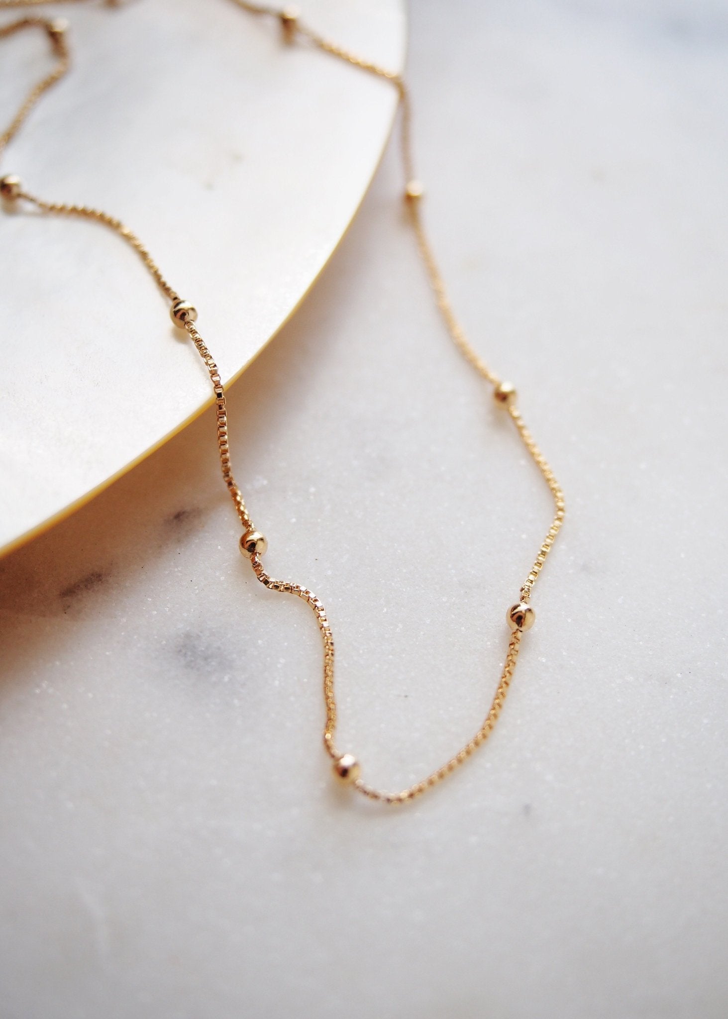 Gold Necklace - Gold Filled Sphere Box Chain Necklace - Kahiwa - Ke Aloha Jewelry