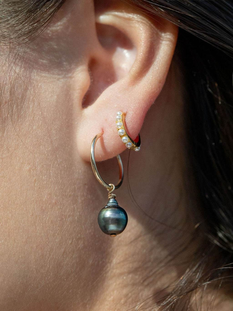 Earrings - Gold Filled Tahitian Pearl Hoop Earrings - Ahe - ke aloha jewelry
