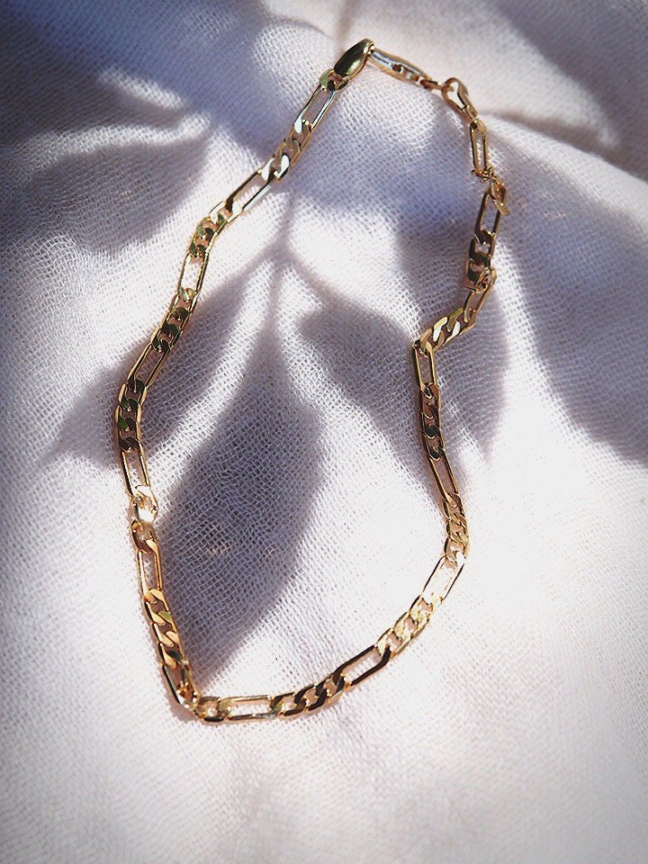 Anklets - Gold Flat Figaro Chain Anklet - Kaipo'i - ke aloha jewelry