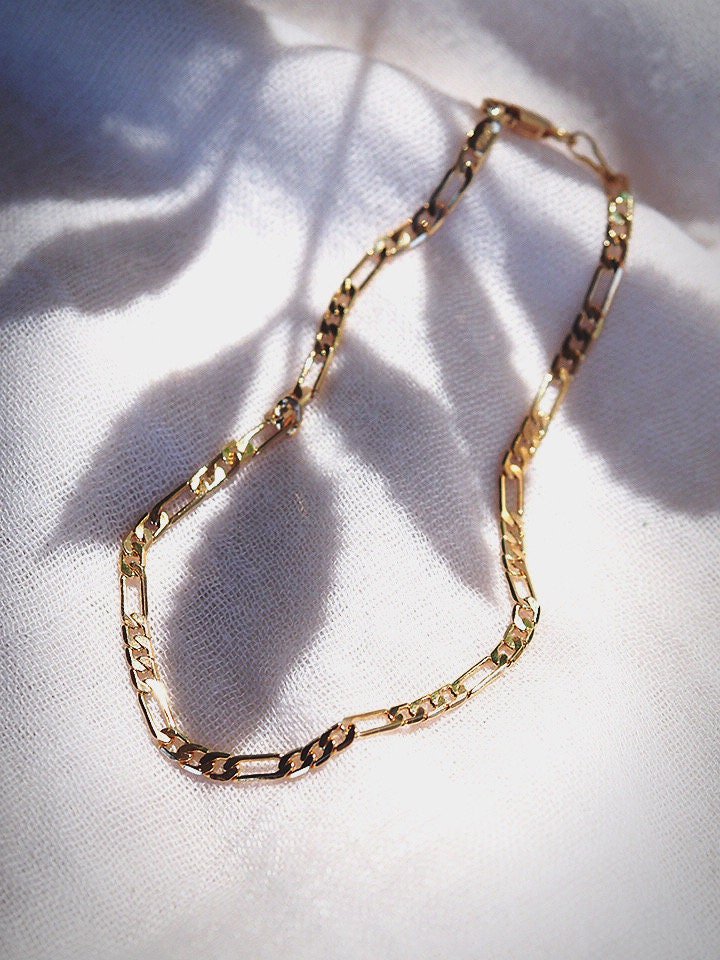 Anklets - Gold Flat Figaro Chain Anklet - Kaipo'i - ke aloha jewelry