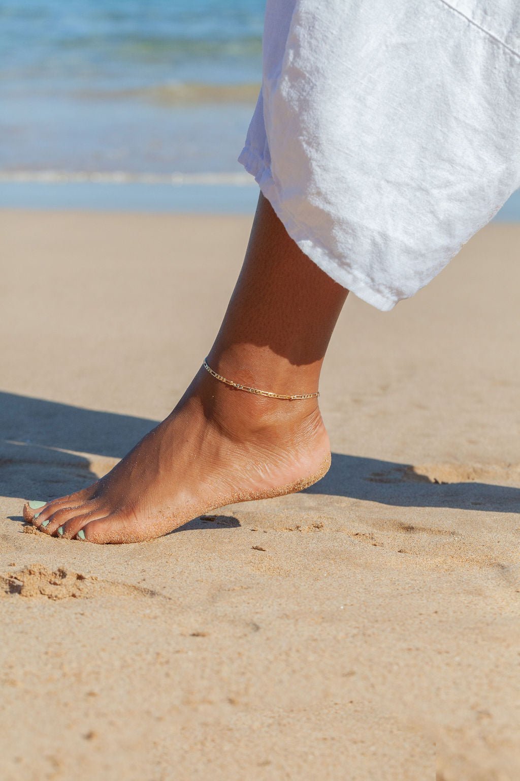 Anklets - Gold Flat Figaro Chain Anklet - Kaipo'i - ke aloha jewelry