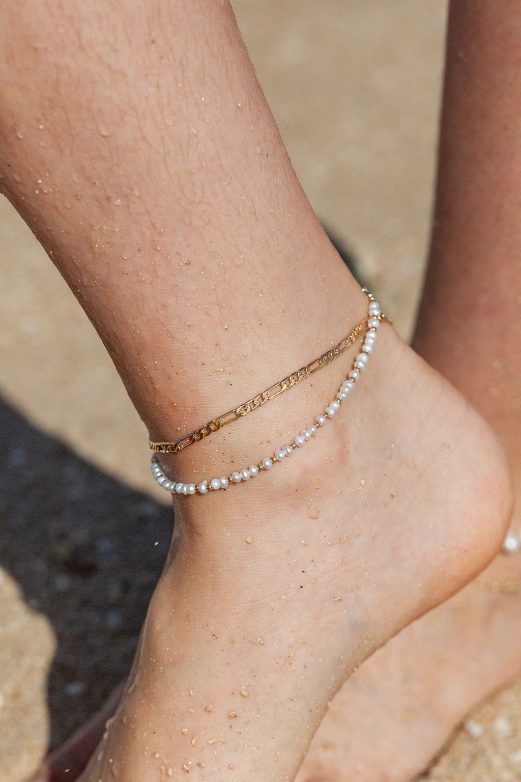 Anklets - Gold Flat Figaro Chain Anklet - Kaipo'i - ke aloha jewelry