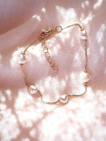 - Gold Pearl Heart Bracelet - Ku`uipo - ke aloha jewelry