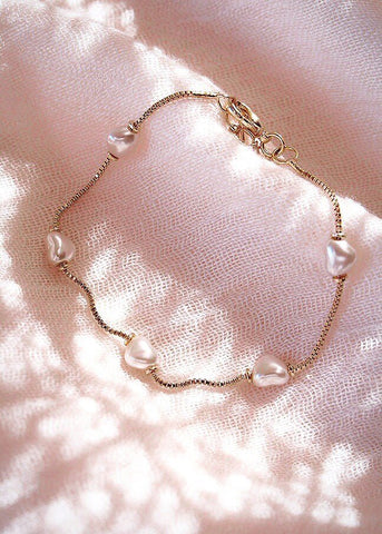 - Gold Pearl Heart Bracelet - Ku`uipo - ke aloha jewelry