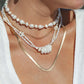 Gold Necklace - Gold Puka Shell Pearl Bead Necklace - Maka - ke aloha jewelry