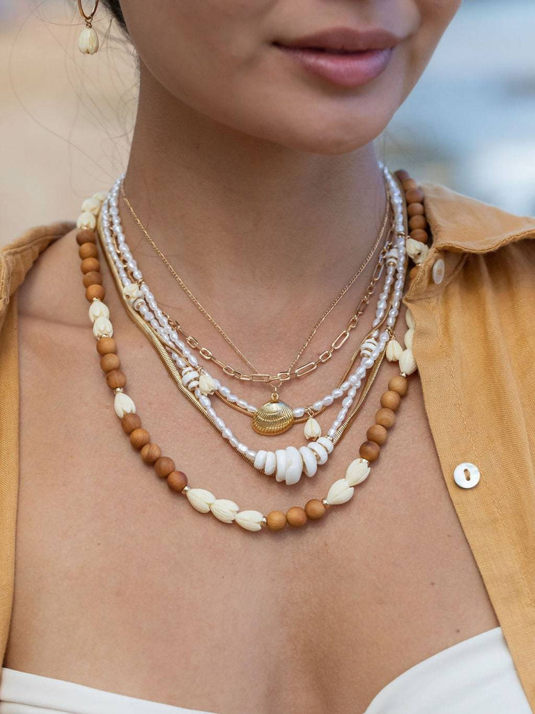 Gold Puka Shell Pearl Bead Necklace - Maka– ke aloha jewelry